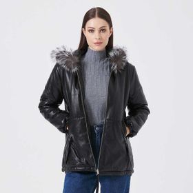 Tergan K23KDM320392-Q3H Siyah Deri-Kürk Kadın Mont