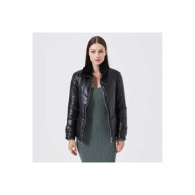 Tergan K23KDM320414-Q7W Siyah Deri Kadın Mont