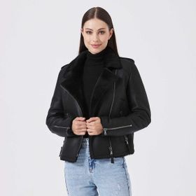Tergan K23KKM320408-Q3H Siyah Deri Kadın Mont