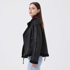Tergan K23KKM320410-U1K Siyah Deri Kadın Mont