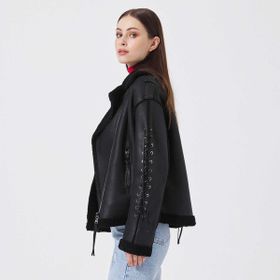 Tergan K23KKM320410-U1K Siyah Deri Kadın Mont