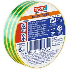 Tesa 10 mm x 15 mt Elektrik İzolasyon Yeşil & Sarı Çizgili Bant