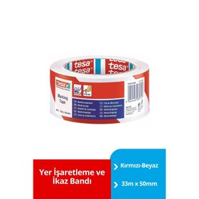 Tesa 60760 50 mm x 33 mt Kırmızı Beyaz Yer İşaretleme Bandı