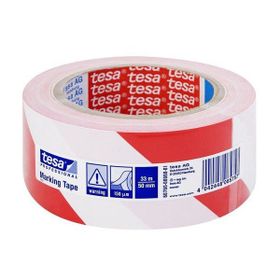 Tesa 60760 Kırmızı/Beyaz Çizgili 50mmx33m Yer İşaretleme İkaz Bandı