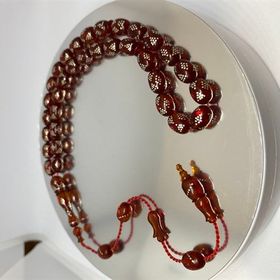 Tesbih İmame Hitame Erzurum İşlemeli Sistemli Beyzi Kesim Usta El işçilikli Ateş Kehribar Tesbih