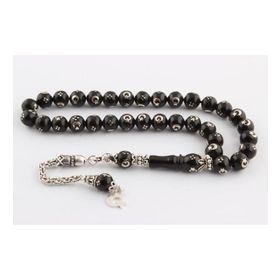 Tesbihane 925 Ayar Gümüş Ayyıldız Model Sade Oltu Taşı Erkek Tesbih