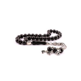 Tesbihane 925 Ayar Gümüş Ayyıldız Model Sade Oltu Taşı Erkek Tesbih