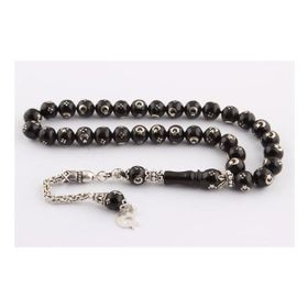 Tesbihane 925 Ayar Gümüş Ayyıldız Model Sade Oltu Taşı Erkek Tesbih