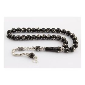 Tesbihane 925 Ayar Gümüş Ayyıldız Model Sade Oltu Taşı Erkek Tesbih