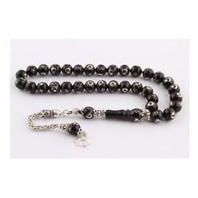 Tesbihane 925 Ayar Gümüş Ayyıldız Model Sade Oltu Taşı Erkek Tesbih