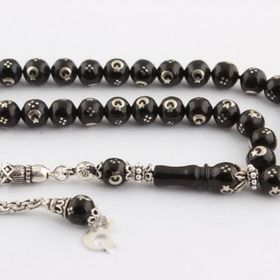 Tesbihane 925 Ayar Gümüş Ayyıldız Model Sade Oltu Taşı Erkek Tesbih