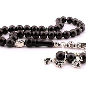 Tesbihane 925 Ayar Gümüş Ayyıldız Model Sade Oltu Taşı Erkek Tesbih