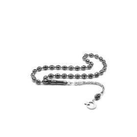 Tesbihane 925 Ayar Gümüş Kral Püsküllü Gümüş İşlemeli Arpa Kesim Erzurum Oltu Taşı Tesbih