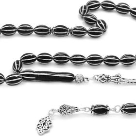 Tesbihane 925 Ayar Gümüş Püsküllü Gümüş 8′li Karpuz Yarma Erzurum Oltu Taşı Tesbih