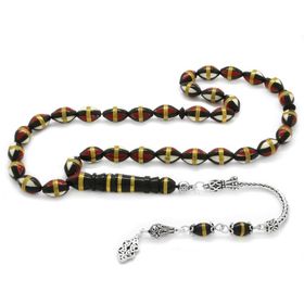 Tesbihane 925 Ayar Gümüş Püsküllü Kırmızı Beyaz Mine Dolgulu Pirinç Sarmal Arpa Kesim Kuka Tesbih