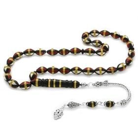 Tesbihane 925 Ayar Gümüş Püsküllü Kırmızı Beyaz Mine Dolgulu Pirinç Sarmal Arpa Kesim Kuka Tesbih