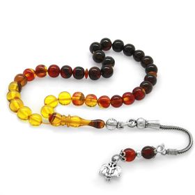 Tesbihane 925 Ayar Gümüş Püsküllü Küre Kesim Bilek Boy Süzme Bala Siyah Ateş Kehribar Tesbih