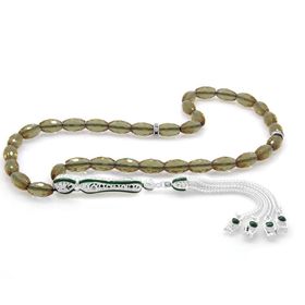 Tesbihane Alpaka Püsküllü Yeşil Mineli Arpa Kesim Sultanit Tesbih