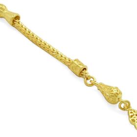 Tesbihane Anadolu Deseni Tasarım Gold Renk Kalın Zincirli 925 Ayar Gümüş Püskül