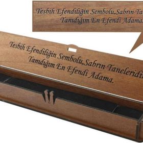 Tesbihane Kahverengi Özel Mesaj Yazılı Ahşap Takı Seti Kutusu
