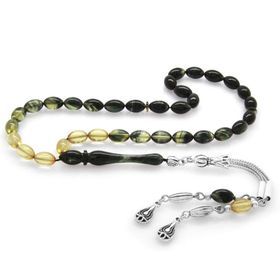 Tesbihane Kararmaz Metal Su Damlası Püsküllü Arpa Kesim Bilek Boy Süzme Beyaz-Siyah Ateş Kehribar Tesbih