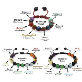 Tesbihane Makrome Örgülü Küre Kesim Multicolor Doğaltaş Kombinli Çocuk Başarı Bilekliği