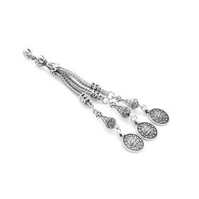 Tesbihane Mecidiye Temalı Gümüş Renk 3'li Kamçı Kararmaz Metal Püskül