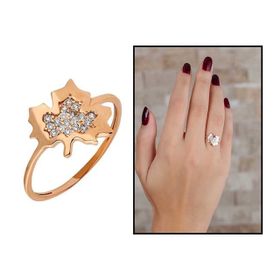 Tesbihane Zirkon Taşlı Çınar Yaprağı Tasarım Rose Renk 925 Ayar Gümüş Kadın Yüzük