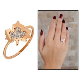 Tesbihane Zirkon Taşlı Çınar Yaprağı Tasarım Rose Renk 925 Ayar Gümüş Kadın Yüzük