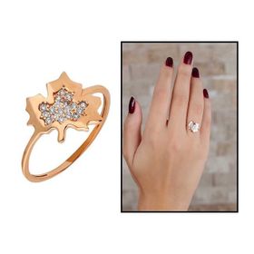 Tesbihane Zirkon Taşlı Çınar Yaprağı Tasarım Rose Renk 925 Ayar Gümüş Kadın Yüzük