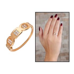Tesbihane Zirkon Taşlı Geometrik Tasarım Rose Renk 925 Ayar Gümüş Kadın Yüzük