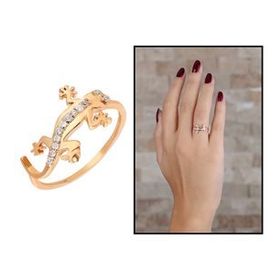 Tesbihane Zirkon Taşlı Kertenkele Tasarım Rose Renk 925 Ayar Gümüş Kadın Yüzük