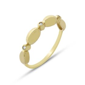 Tesbihane Zirkon Taşlı Sıralı Arpa Tasarım Gold Renk 925 Ayar Gümüş Kadın Yüzük