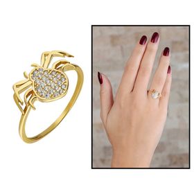 Tesbihane Zirkon Taşlı Spider Tasarım Gold Renk 925 Ayar Gümüş Kadın Yüzük