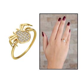 Tesbihane Zirkon Taşlı Spider Tasarım Gold Renk 925 Ayar Gümüş Kadın Yüzük