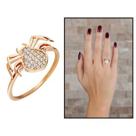 Tesbihane Zirkon Taşlı Spider Tasarım Rose Renk 925 Ayar Gümüş Kadın Yüzük