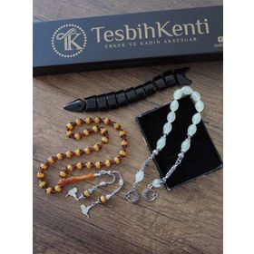 Tesbihkenti 3'lü Set Toz Kehribar Balık ve Zaza Seti Tesbih