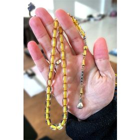 Tesbihkenti Fıçı Kesim Limon Renk Toz Kehribar Tesbih