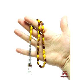 Tesbihkenti Küçük Boy Sarı ve Alacalı Renk Toz Kehribar Tesbih