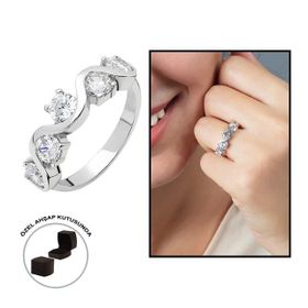 Tesbihname Starlight Diamond Pırlanta Montür Asimetrik 925 Ayar Gümüş Kadın Beştaş Yüzük