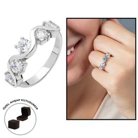 Tesbihname Starlight Diamond Pırlanta Montür Asimetrik 925 Ayar Gümüş Kadın Beştaş Yüzük