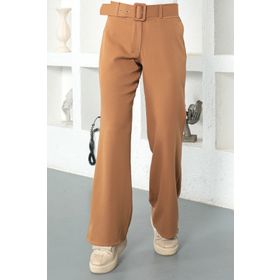 Tesettür Dünyası TSD221110 Camel Kemerli Bol Paça Pantolon