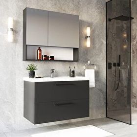 Teta Batum 80 cm Antrasit Mdf Banyo Dolabı Seti