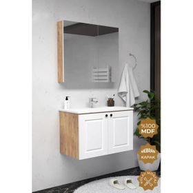 Teta Home Aldera 80 cm Mdf Gövde Membran Kapak Atlantik Çam-Beyaz Banyo Dolabı Seti