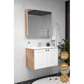 Teta Home Aldera 80 cm Mdf Gövde Membran Kapak Atlantik Çam-Beyaz Banyo Dolabı Seti