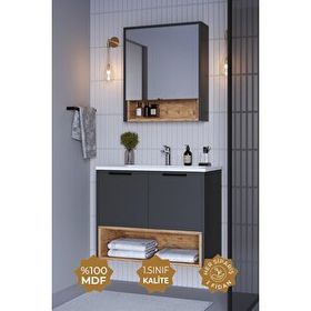 Teta Home Antrasit Beyaz Suva 65 cm Mdf Banyo Dolabı Seti