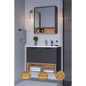 Teta Home Antrasit Beyaz Suva 65 cm Mdf Banyo Dolabı Seti