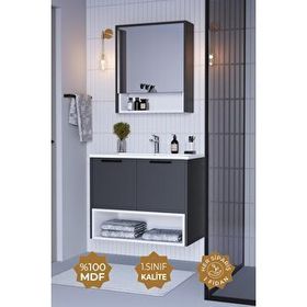 Teta Home Antrasit Beyaz Suva 65 cm Mdf Banyo Dolabı Seti