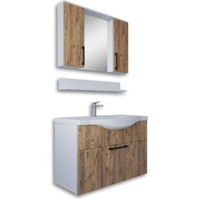 Teta Home Eko 80 cm Atlantik Çam-Beyaz MDF Banyo Dolabı Seti