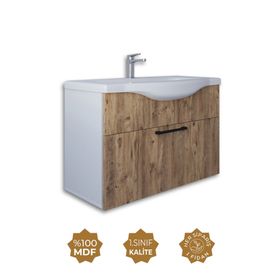 Teta Home Eko 80 cm Atlantik Çam Beyaz MDF Lavabolu Banyo Alt Dolabı